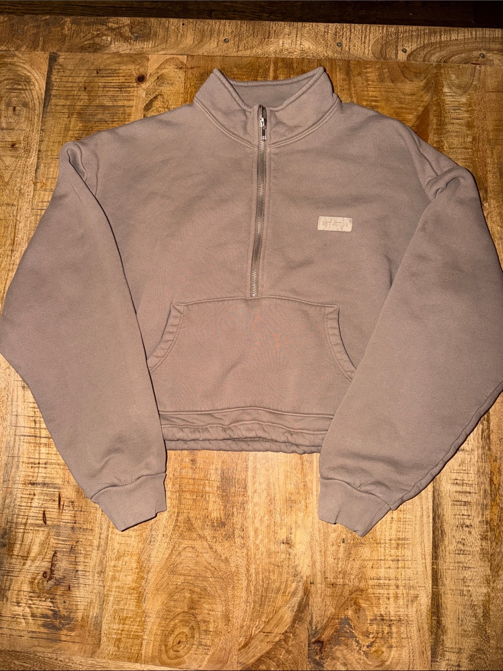 SET Active Cropped Quarter-Zip Sweatshirt in Taupe
